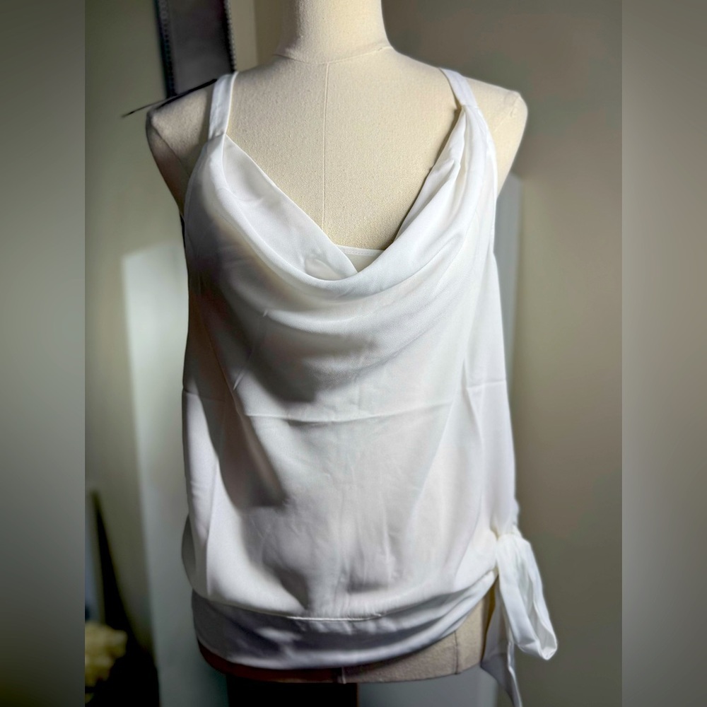 White Draped Cowl Neck Camisole